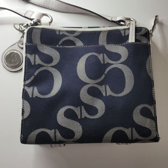 Sophia Caperelli Large Crossbody Shoulder Bag Blue White Pockets Magnet Purse - Picture 5 of 14